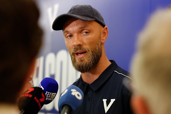 Max Gawn fronts the media in Perth on Wednesday.