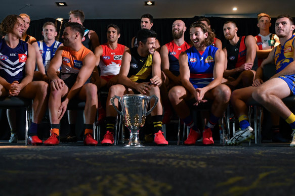 The AFL's club captains during the pre-season captains' day.