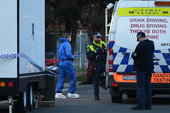The Croydon Park crime scene on Tuesday morning. 