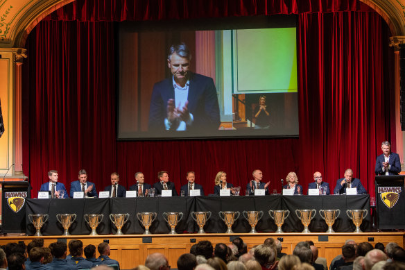 Richie Vandenberg (third from left) at the Hawthorn AGM on Tuesday night. Vandenberg is quitting the board.