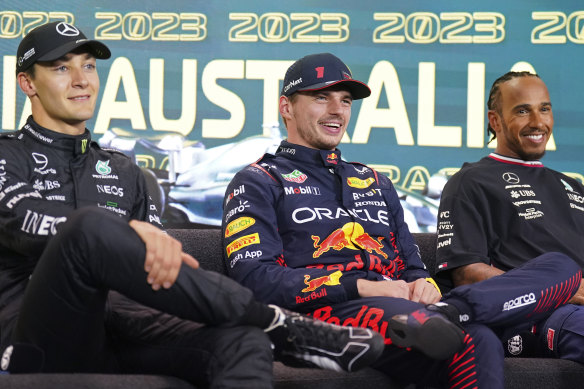 Fastest three: George Russell, Max Verstappen (on pole) and Lewis Hamilton.