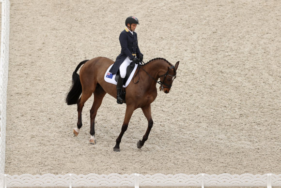 Shane Rose during the eventing dressage at the Tokyo Olympics.