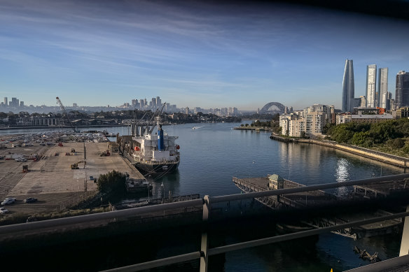 Tom Forrest, head of the Urban Taskforce developer lobby, said Bays West (left) could be Sydney’s next Barangaroo (right).