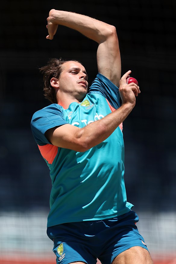 Lance Morris training at the WACA on Sunday.