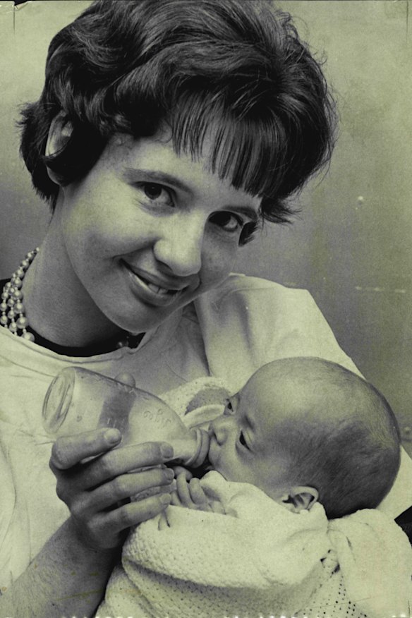 A Herald photo of baby Kim with her mother Helen Hull at Manly District Hospital in 1967. Kim was born premature and was one of the first babies kept alive in a humidicrib.