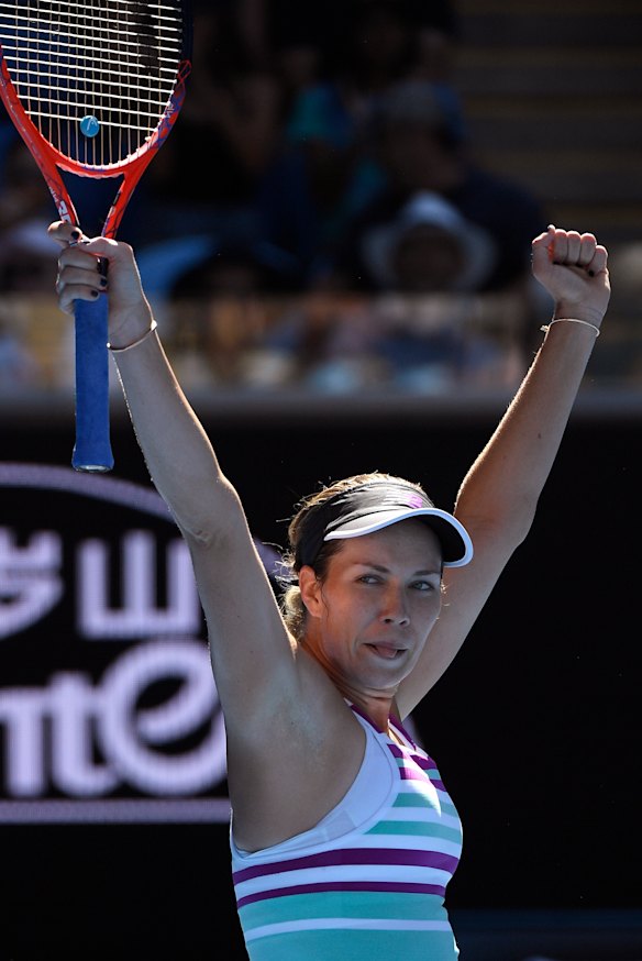 Danielle Collins celebrates her victory.