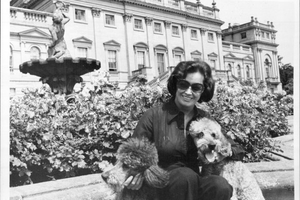 Lady Harewood with her dogs, 1976. 