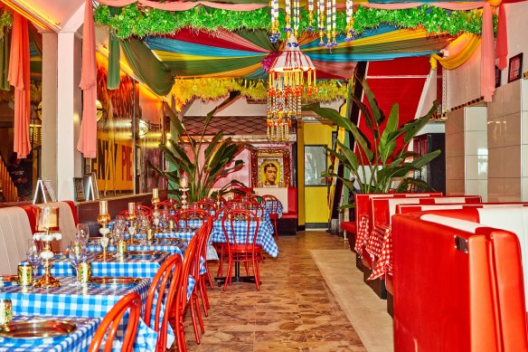 The restaurant is a headspinning mix of colour and pattern.