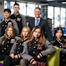 St Albans Secondary College acting principal John Coulson-Silva, pictured with year 12 college leaders. The college is one of Victoria’s top VCE performers among government schools.