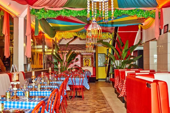 The restaurant is a headspinning mix of colour and pattern.