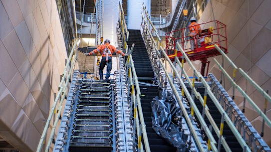 The escalators to the new platforms for the metro train line at Central station.