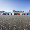 Bathing boxes at Brighton, England.