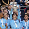 Man City celebrate FA cup win. 
