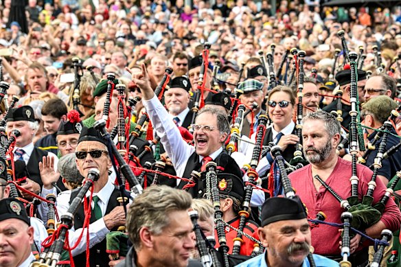 Hundreds of pipers were piping in Melbourne’s Federation Square in November to break a world record in honour of AC/DC.