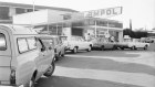 Cars queue up at the Ampol service station, Gladesville, during the oil crisis, March 27, 1974.