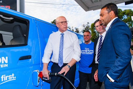 Peter Dutton spruiking his fuel excise policy on Thursday.