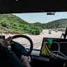 Tesla’s Semi has screens on either side of the steering wheel that provide a view of the traffic around the vehicle