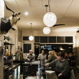 A goat watches over proceedings.