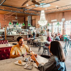Inside the cafe, inspired by Austrian interior designs.