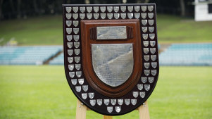 The Shute Shield trophy on display.