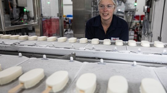 SMH News. Major milestone in Lismore’s flood recovery as Norco Ice Cream factory reopens. Photo shows Senior production coordinator Jessica Anderson. Thursday 23rd November. Photo by Natallie Grono

