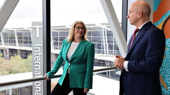 Transport Minister Rita Saffioti and Perth Airport chief executive Kevin Brown.