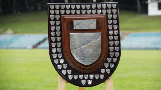 The Shute Shield trophy on display.