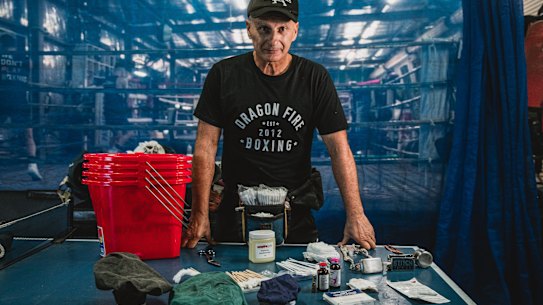 Angelo Hyder with a selection of the tools he uses as a cutman