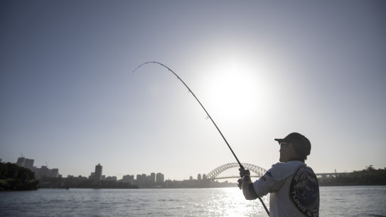 Jeremy Sims is a recreational fisher who eats the fish he catches in Sydney Harbour.