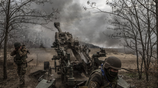 A Ukrainian artillery unit fires an M777 howitzer at Russian armoured vehicles near the town of Snihurivka, on the road to the city of Kherson on Wednesday. 
