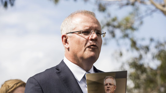 Prime Minister Scott Morrison campaigning in Brisbane on Wednesday.