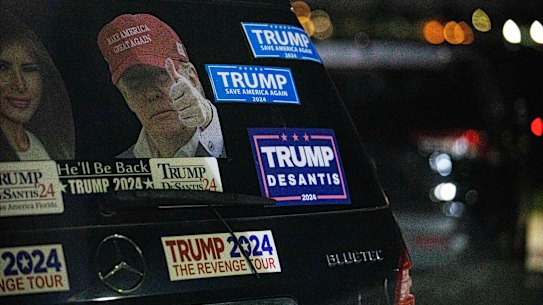 A supporter parks near former president Donald Trump’s Mar-a-Lago estate.