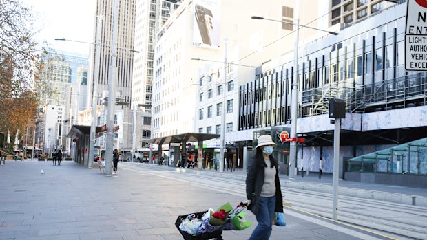Sydney’s city centre in lockdown on Sunday. 