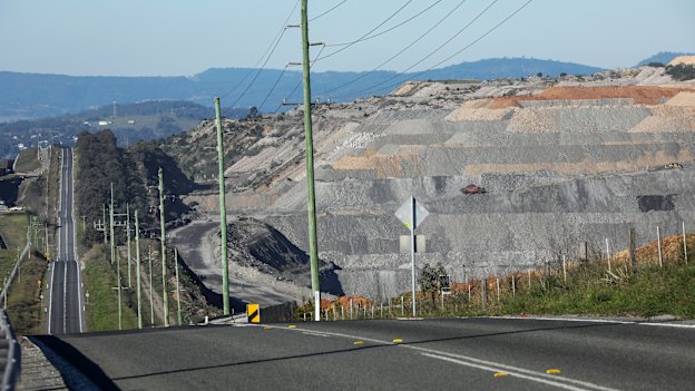 An open-cut mine a few kilometres south-west of Muswellbrook – one of five such operations near the Upper Hunter town. Piles of waste rock are rising so high, one wall of dirt will soon block the town’s TV signal.