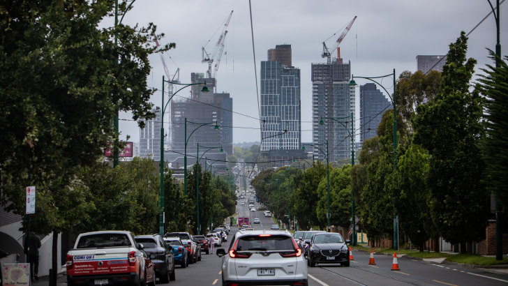 Box Hill’s evolving skyline, seen from Whitehorse Road in February last year.