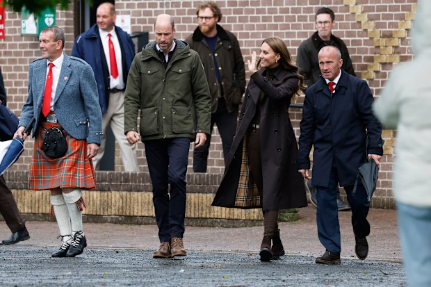 Britain’s Prince William and Kate, Princess of Wales visit Bute Shinty Club in Rothesay, during a royal visit to the Isle of Bute, Scotland, on Thursday, Sept. 17, 2026.