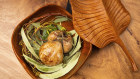Smoked quail with native currants and grass seed shoyu at Orana in Residence, Sydney.