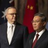 Prime Minister Anthony Albanese (left), Chinese Premier Li Qiang (2nd from left) and Opposition Leader Peter Dutton (3rd from left) yesterday.