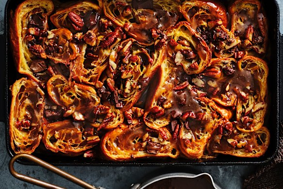 Bread and butter pudding that’s boozy and a little chocolatey.