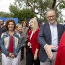 The Prime Minister Anthony Albanese and Labor candidate for Dunkley Jodie Belyea at Derinya Primary School in Frankston South.