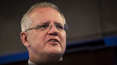 Prime Minister Scott Morrison during his address at the National Press Club in Canberra on Monday.