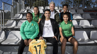 The Fowler clan (back, from left): Ciara, Kevin, Seamus, (front) Nido, Quivi and Louise with Mary's Matildas jersey.