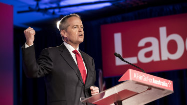 Labor leader Bill Shorten rouses the party faithful at its official campaign launch in Brisbane.
