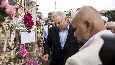 Prime Minister Scott Morrison visits the Lakemba Mosque on Saturday. 