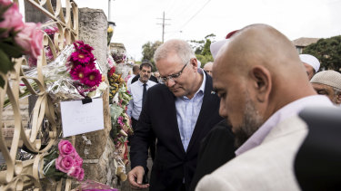 Prime Minister Scott Morrison visits the Lakemba Mosque on Saturday. 