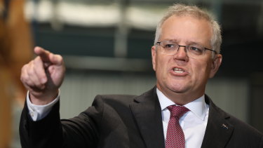 Prime Minister Scott Morrison speaking in Caboolture, north of Brisbane, on Tuesday.