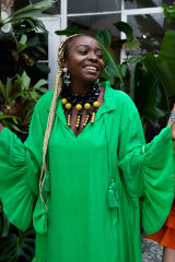 Suzan Mutesi modelling the Iris Apfel x H&M collection in March 2022.