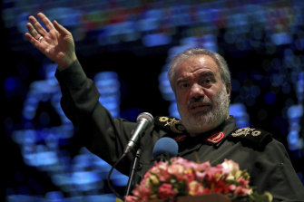 Deputy commander of the Iran's Revolutionary Guard General Ali Fadavi, pictured addressing female members of the Guard-affiliated Basij paramilitary force on Sunday, says the internet is a tool of the US.