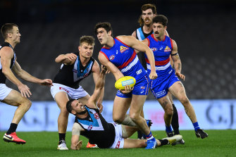 Lewis Young in the thick of it during round 23. 