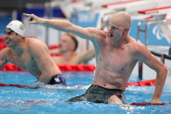 Rowan Crothers celebrates his win in style. 